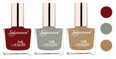 

Lady Fashion Glossy & Long Stay Nail Polish combo Coffee,Grey,Beach Nude(Pack of 3)