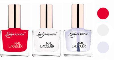 

Lady Fashion Glossy & Long Stay Nail Polish combo Sweet Red,White,Transparent(Pack of 3)