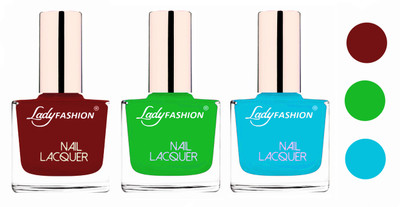

Lady Fashion Glossy & Long Stay Nail Polish combo Coffee,Light Green,Sky Blue(Pack of 3)