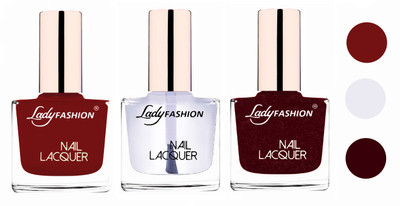 

Lady Fashion Glossy & Long Stay Nail Polish combo Coffee,Transparent,Maroon(Pack of 3)