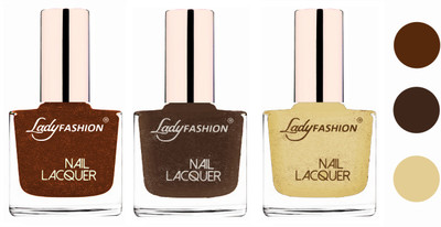 

Lady Fashion Glossy & Long Stay Nail Polish combo Copper,Mettalic Brown,Mettalic Gold(Pack of 3)