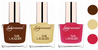 

Lady Fashion Glossy & Long Stay Nail Polish combo Copper,Mettalic Gold,Mettalic Pink(Pack of 3)