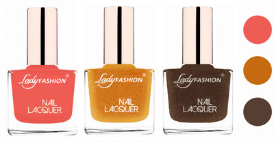 

Lady Fashion Glossy & Long Stay Nail Polish combo Light Orange,Golden,Mettalic Brown(Pack of 3)
