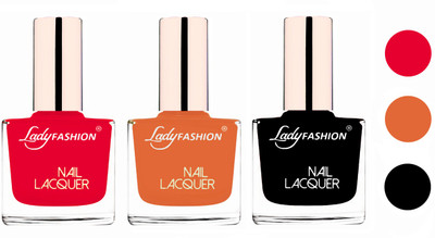 

Lady Fashion Glossy & Long Stay Nail Polish combo Sweet Red,Nude,Black(Pack of 3)