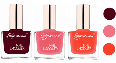 

Lady Fashion Glossy & Long Stay Nail Polish combo Maroon,Silky pink,Orange Silk(Pack of 3)