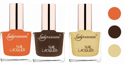 

Lady Fashion Glossy & Long Stay Nail Polish combo Nude,Mettalic Brown,Mettalic Gold(Pack of 3)