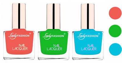 

Lady Fashion Glossy & Long Stay Nail Polish combo Light Orange,Light Green,Sky Blue(Pack of 3)