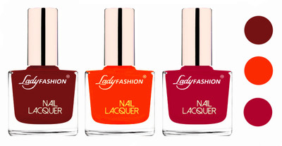 

Lady Fashion Glossy & Long Stay Nail Polish combo Coffee,Juicy Orange,Pink(Pack of 3)