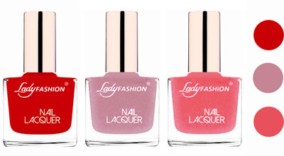 

Lady Fashion Glossy & Long Stay Nail Polish combo Juicy Red,Silky Purple,Silky Pink(Pack of 3)