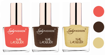 

Lady Fashion Glossy & Long Stay Nail Polish combo Light Orange,Mettalic Pink,Mettalic Gold(Pack of 3)