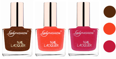 

Lady Fashion Glossy & Long Stay Nail Polish combo Copper,Orange Silk,Abricoat Rose(Pack of 3)