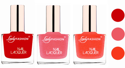 

Lady Fashion Glossy & Long Stay Nail Polish combo Juicy Red,Silky Pink,Orange Silk(Pack of 3)