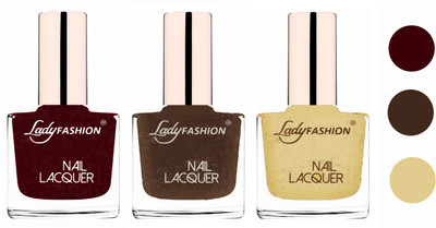 

Lady Fashion Glossy & Long Stay Nail Polish combo Maroon,Mettalic Brown,Mettalic Gold(Pack of 3)