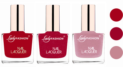 

Lady Fashion Glossy & Long Stay Nail Polish combo Dark Red,Bright Pink,Silky Purple(Pack of 3)
