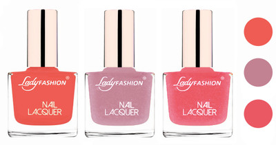 

Lady Fashion Glossy & Long Stay Nail Polish combo Light Orange,Silky Purple,Silky Pink(Pack of 3)