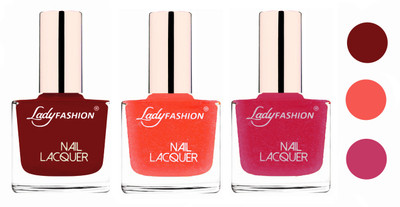 

Lady Fashion Glossy & Long Stay Nail Polish combo Coffee,Orange Silk,Abricoat Rose(Pack of 3)