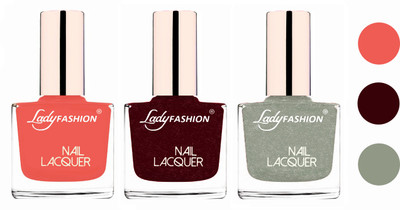 

Lady Fashion Glossy & Long Stay Nail Polish combo Light Orange,Maroon,Grey(Pack of 3)