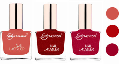 

Lady Fashion Glossy & Long Stay Nail Polish combo Nude,Red,bright Pink(Pack of 3)