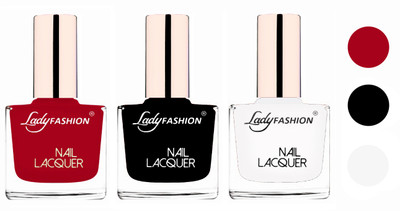 

Lady Fashion Glossy & Long Stay Nail Polish combo Dark Red,Black,White(Pack of 3)