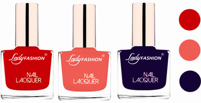 

Lady Fashion Glossy & Long Stay Nail Polish combo Juicy Red,Baby Pink,Blue(Pack of 3)