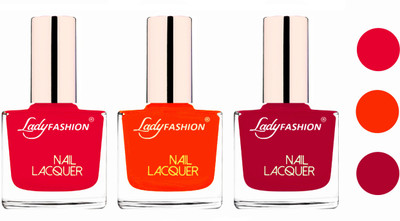 

Lady Fashion Glossy & Long Stay Nail Polish combo Sweet Red,Juicy Orange,Pink(Pack of 3)