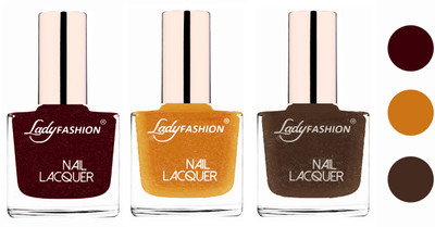 

Lady Fashion Glossy & Long Stay Nail Polish combo Maroon,Golden,Mettalic Brown(Pack of 3)