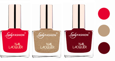 

Lady Fashion Glossy & Long Stay Nail Polish combo Sweet Red,Beach Nude,Pink(Pack of 3)