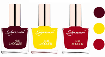 

Lady Fashion Glossy & Long Stay Nail Polish combo Maroon,Yellow,Dark Red(Pack of 3)