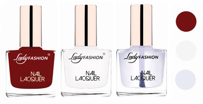 

Lady Fashion Glossy & Long Stay Nail Polish combo Coffee,White,Transparent(Pack of 3)