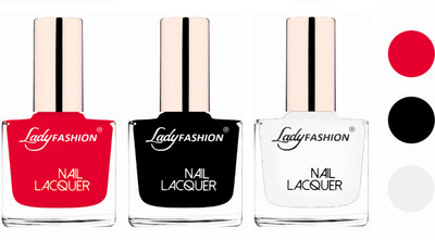 

Lady Fashion Glossy & Long Stay Nail Polish combo Sweet Red,Black,White(Pack of 3)
