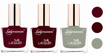 Lady Fashion Glossy & Long Stay Nail Polish combo Maroon,Maroon,Grey(Pack of 3)