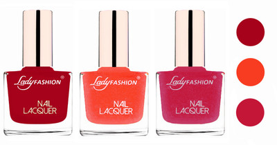 

Lady Fashion Glossy & Long Stay Nail Polish combo Dark Red,Orange Silk,Abricoat Rose(Pack of 3)