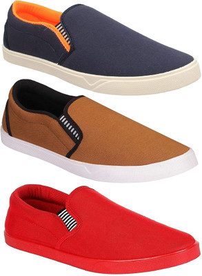 

Chevit Combo Pack of 3 Casual Shoes Slip On Sneakers For Men(Multicolor, Blue;tan & red