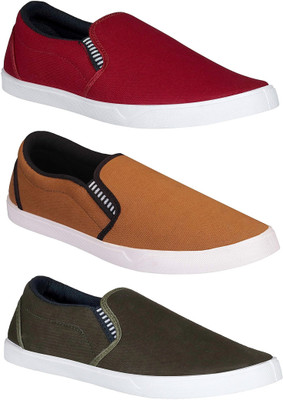 

Pexlo Combo Pack of 3 Casual Shoes Slip On Sneakers For Men(Multicolor, Maroon;tan & olive