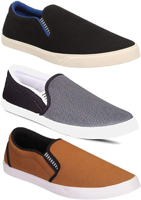 

Pexlo Combo Pack of 3 Casual Shoes Slip On Sneakers For Men(Black, Black;grey & tan