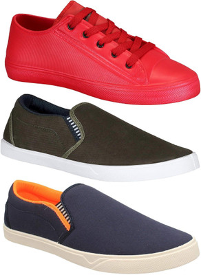 

Pexlo Combo Pack of 3 Casual Shoes (Loafers Shoes) Sneakers For Men(Red, Olive, Blue