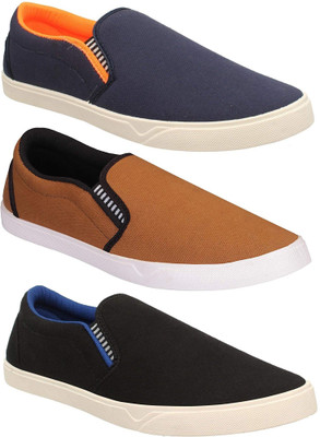 

Pexlo Combo Pack of 3 Casual Shoes Slip On Sneakers For Men(Multicolor, Blue;tan & black