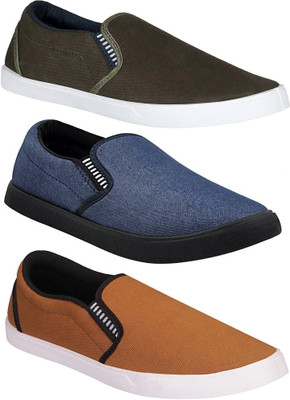 

Chevit Combo Pack of 3 Casual Shoes Slip On Sneakers For Men(Multicolor, Olive;blue & tan