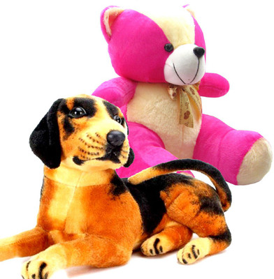 

Gift Decor Shop Black Dog Stuffed soft Toy (Black/Yellow, 21 cm) Combo with soft toy teddy bear for kids (Light/Pink, 44 cm) - 21 cm(Multicolor)