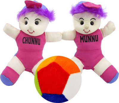 

Gift Decor Shop Chunnu Munnu Soft Toy (Multi, 30 cm) Combo with stuffed toy Ball for Kids (Multi, 15 cm) - 30 cm(Multicolor)