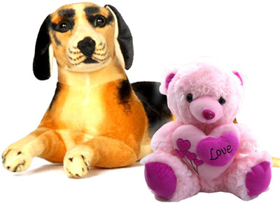

Gift Decor Shop Black Dog Stuffed soft Toy (Black/Yellow, 21 cm) Combo with soft toy love teddy bear for kids (Light Pink, 38 cm) - 21 cm(Multicolor)
