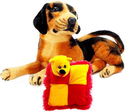 

Gift Decor Shop Black Dog Stuffed soft Toy (Black/Yellow, 21 cm) Combo with soft bear pillow for kids (Red/Yellow, 28 cm) - 21 cm(Multicolor)