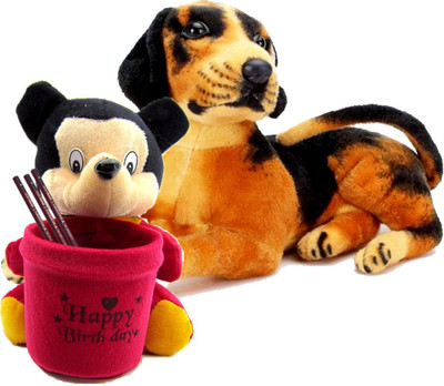 

Gift Decor Shop Black Dog Stuffed soft Toy (Black/Yellow, 21 cm) Combo with soft toy micky mouse penstand for kids (Multi, 20 cm) - 21 cm(Multicolor)