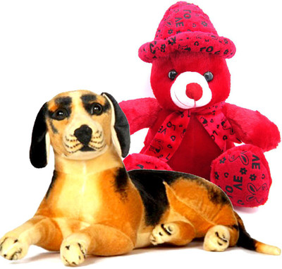 

Gift Decor Shop Black Dog Stuffed soft Toy (Black/Yellow, 21 cm) Combo with soft toy cap teddy bear for kids (Red, 38 cm) - 21 cm(Multicolor)