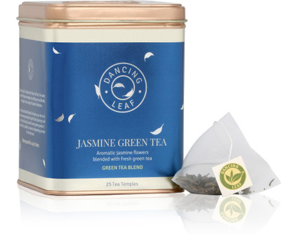 

Dancing Leaf Jasmine Green Tea Tin Filled with Great Taste and Healthy Nutritions (25 Tea Temples/Tea Bags) Jasmine Green Tea Bags Box(25 Bags)