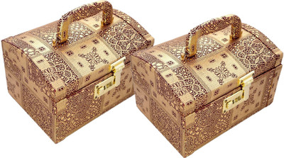 

DP_CRAFT Set Of 2 Golden Color Vanity Box , Made By High Quality Wood Paper Board, With Lock System , Size : Dimension 24*15*18 Com, Bangles Box Vanity Box(Golden)