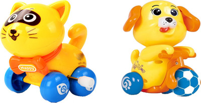 

Emob Cute Cat and Dog Shaped Friction Powered Moving Wind Up Chain Toys for kids(Multicolor)