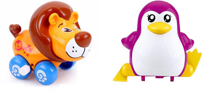 

Emob Cute Penguin and Lion Shaped Friction Powered Moving Wind Up Chain Toys for kids(Multicolor)