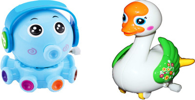 

Emob Cute Goose and Octopus Shaped Friction Powered Moving Wind Up Chain Toys for kids(Multicolor)