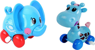 

Emob Cute Giraffe and Elephant Shaped Friction Powered Moving Wind Up Chain Toys for kids(Multicolor)